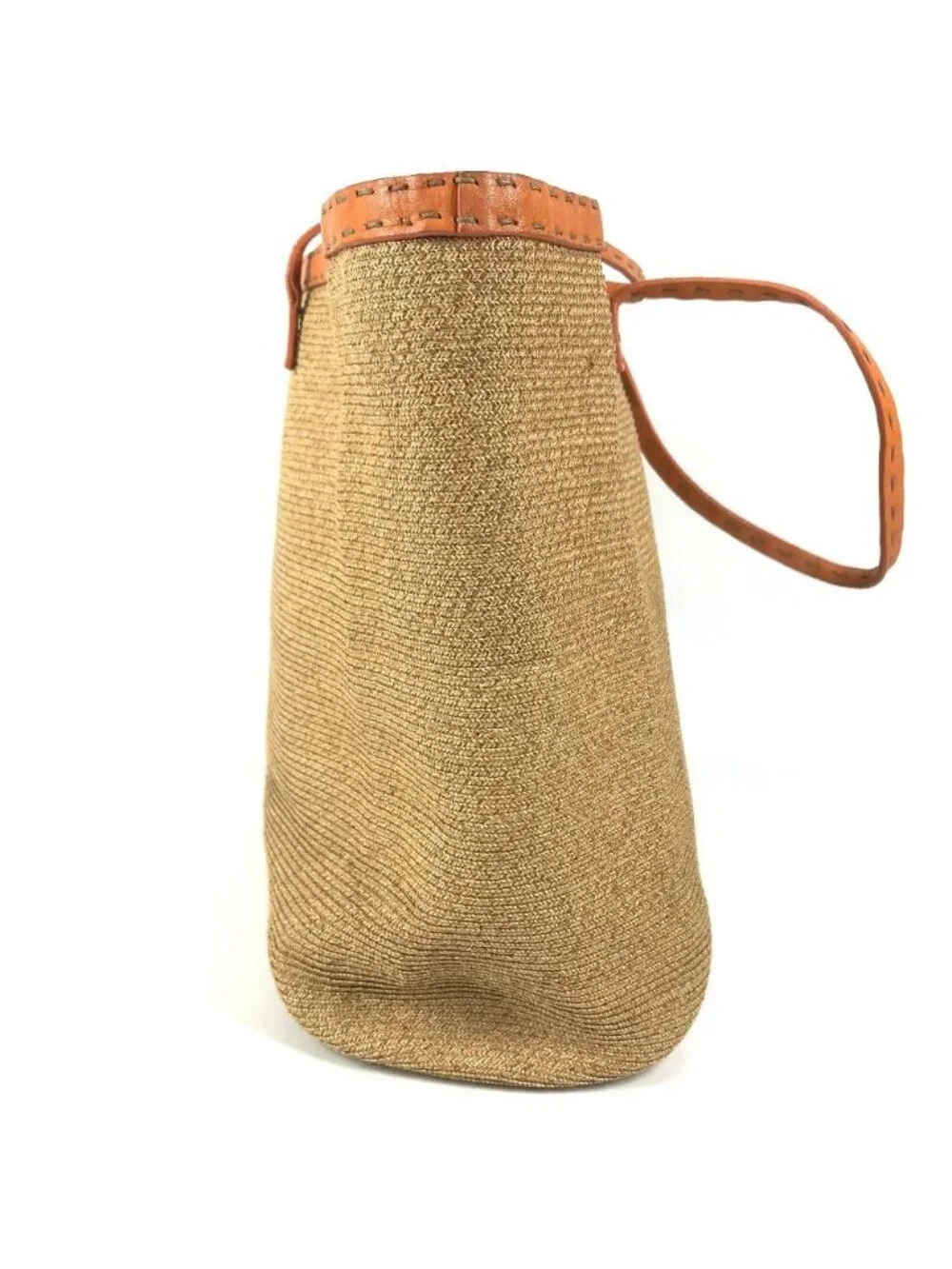 Fendi Shoulder Bag Selleria Logo Raffia Beige